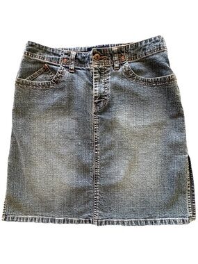 Vintage LA Blues Denim Skirt 10 Blue Y2K Short Jean Skirt Side Slit Stretch